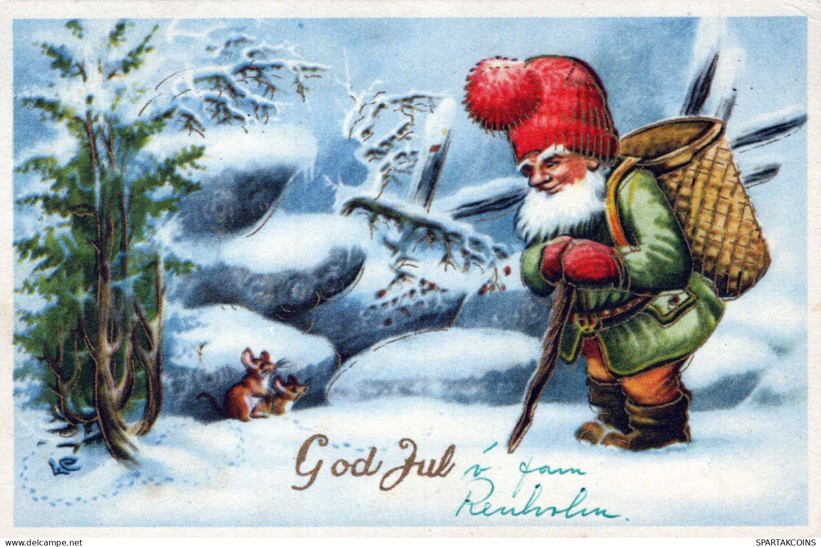 SANTA CLAUS Happy New Year Christmas GNOME Vintage Postcard CPSMPF #PKD195.A - Santa Claus