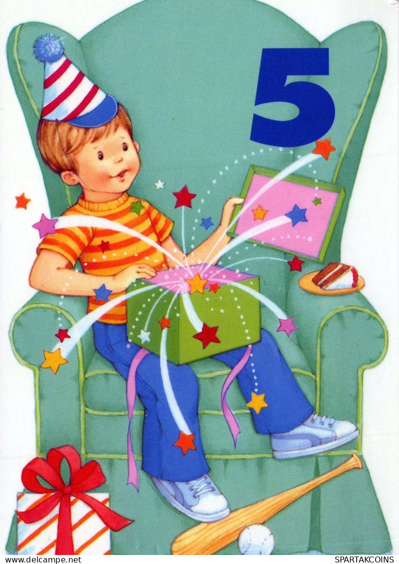 FELIZ CUMPLEAÑOS 5 Año De Edad NIÑO NIÑOS Vintage Tarjeta Postal CPSM #PBT962.A - Verjaardag