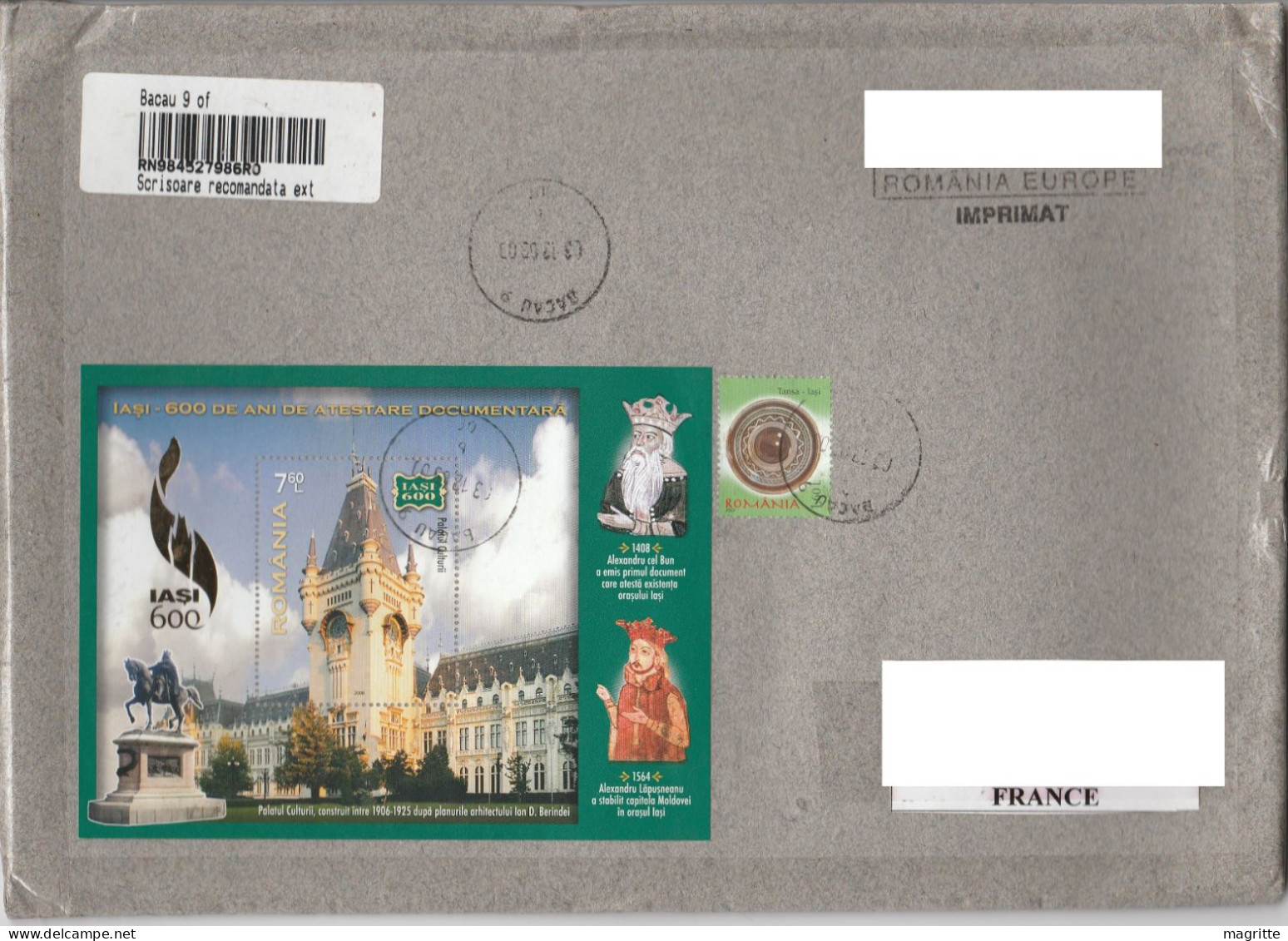 Roumanie 2008 600 Ans Iasi Sur Lettre Recommandée Romania Registred Letter YT 357 Mi 434 - Storia Postale