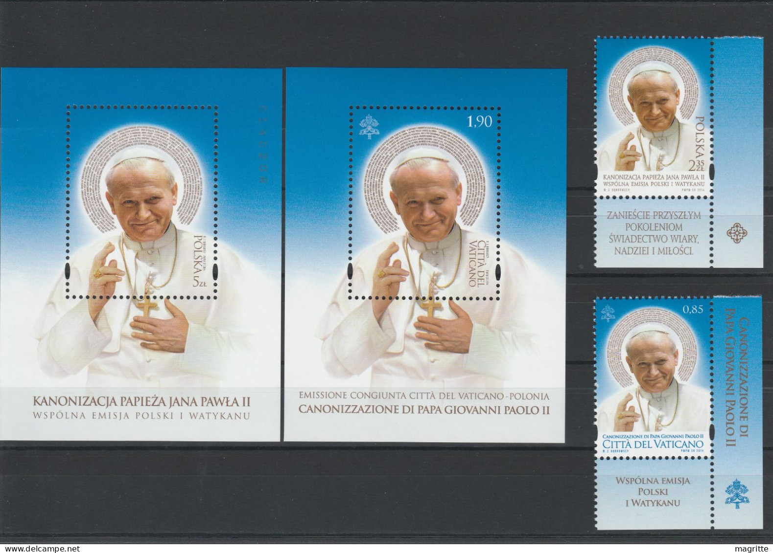 Pologne Vatican 2014 Emission Commune Canonisation Pape Jean Paul II Pope Poland Joint Issue John Paul II - Emisiones Comunes