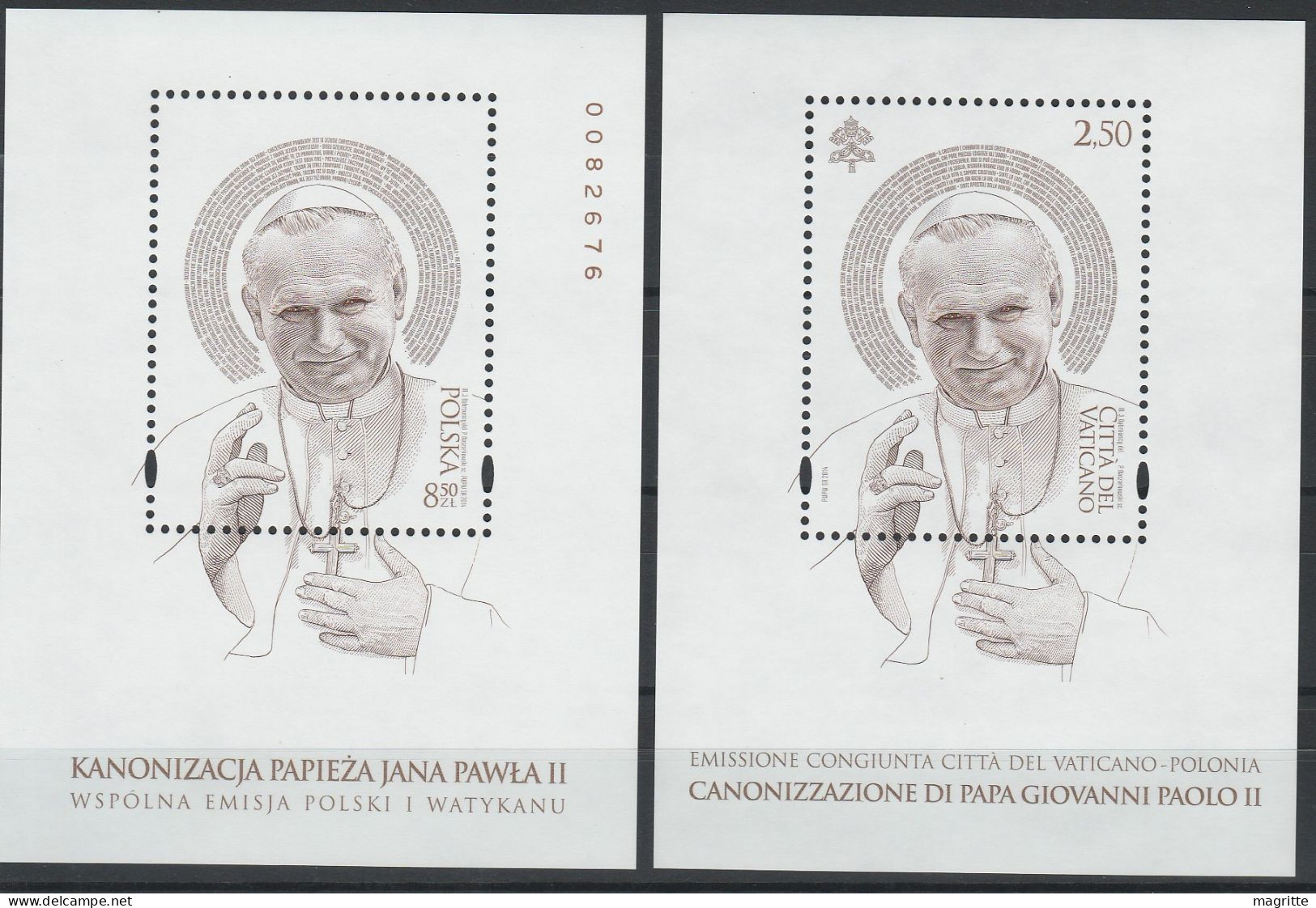 Pologne Vatican 2014 Emission Commune Canonisation Pape Jean Paul II Jean XXIII Poland Joint Issue John Paul II - Emissions Communes