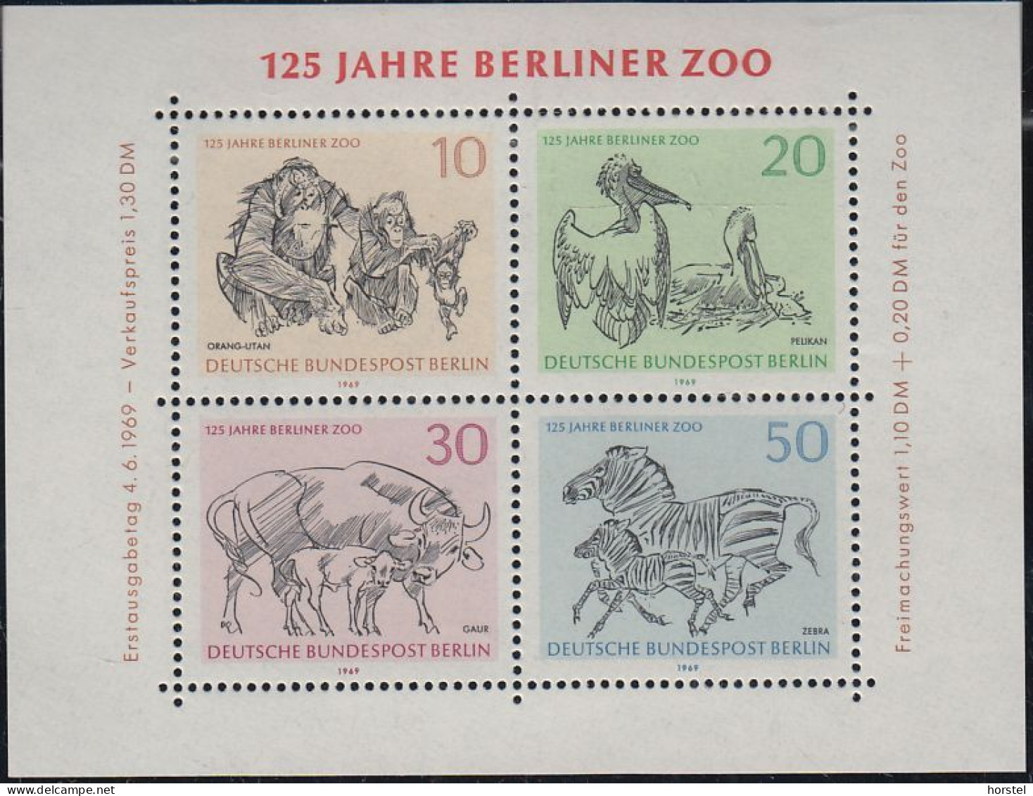 Berlin Mi.Nr. Block 2 - Berliner Zoo - Affen - Vogel - Zebra (postfrisch) - Blocks & Kleinbögen