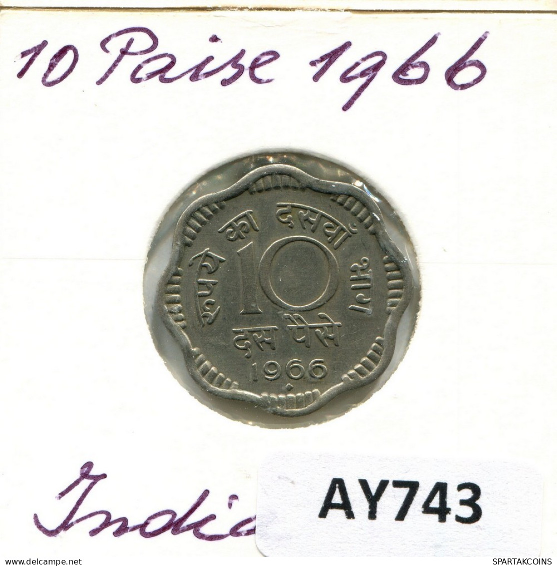 10 PAISE 1966 INDIA Moneda #AY743.E.A - India