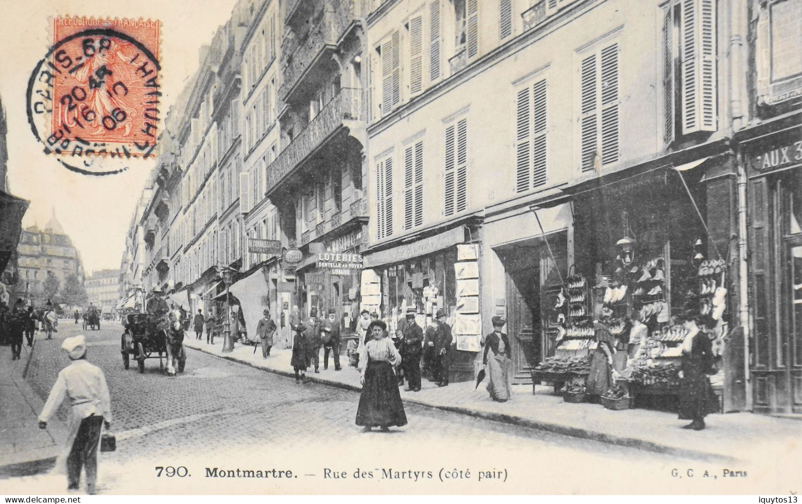 CPA. [75] > PARIS > N° 790 - RUE DES MARTYRS (CÔTE PAIR) - MAGASINS TRES ANIMES - (XVIIIe Arrt.) - 1906 - TBE - Arrondissement: 18