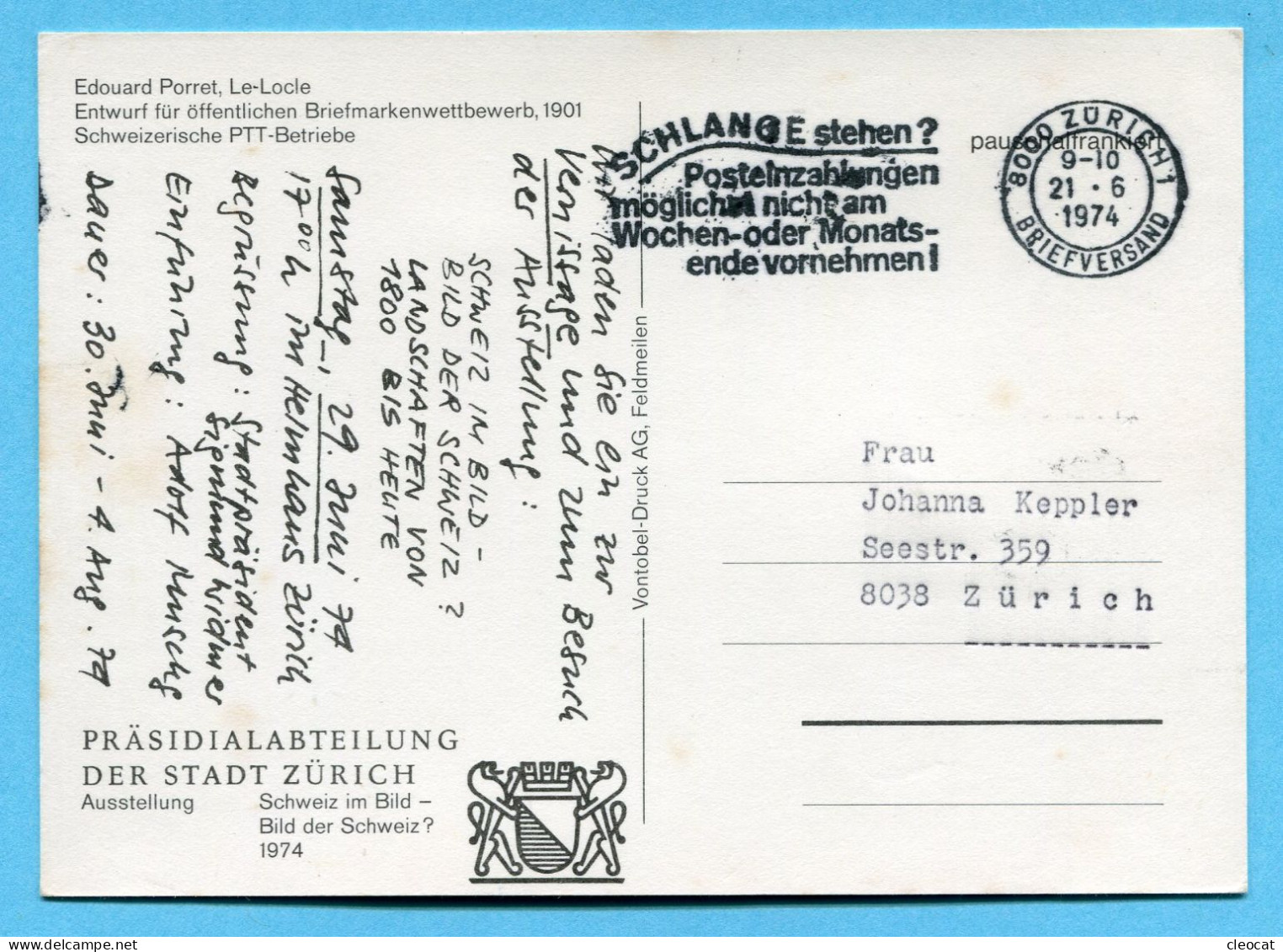 Karte Entwurf Für öffentliche Briefmarken - Verschickt Von Der Präsidialabteilung Der Stadt Zürich 1974 - Storia Postale