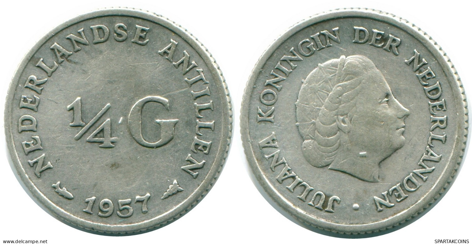 1/4 GULDEN 1957 ANTILLES NÉERLANDAISES ARGENT Colonial Pièce #NL11013.4.F.A - Netherlands Antilles