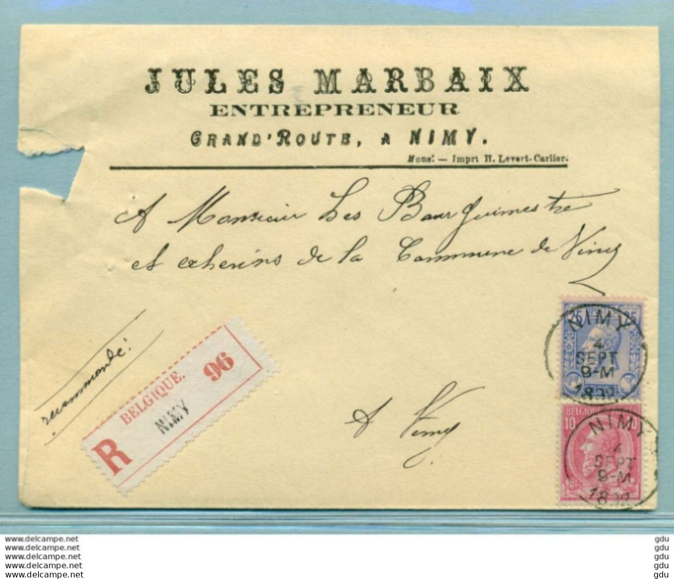 Recommandée " Entr.Jules Marbaix à Nimy "  1892 Prix Diminué -( Pas D'offre Inférieure) - Andere & Zonder Classificatie