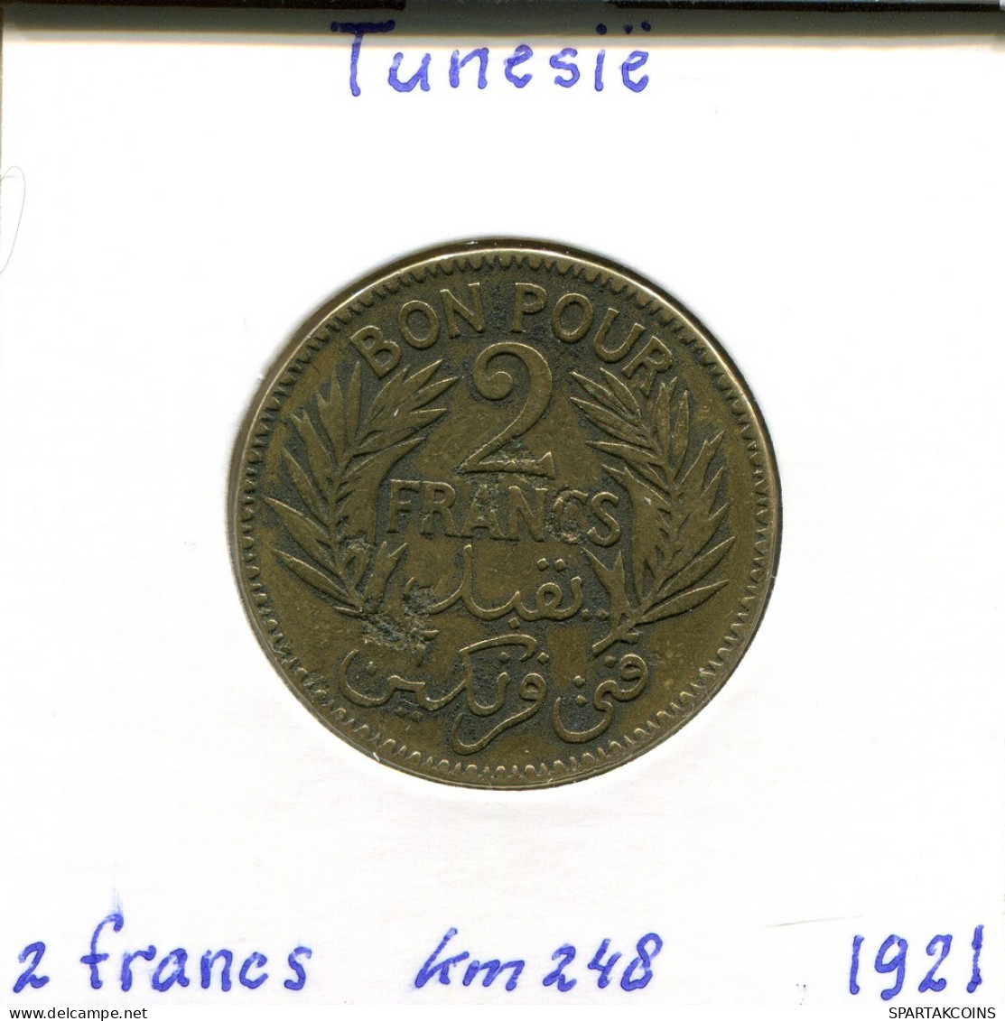 2 FRANCS 1921 TUNESIEN TUNISIA Münze Muhammad V #AP807.2.D.A - Tunesië