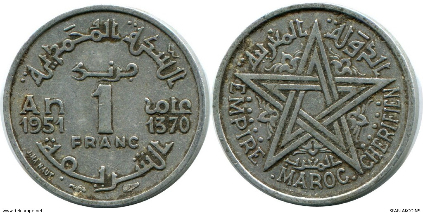 1 FRANC 1951 MOROCCO Islamic Coin #AH699.3.U.A - Marocco