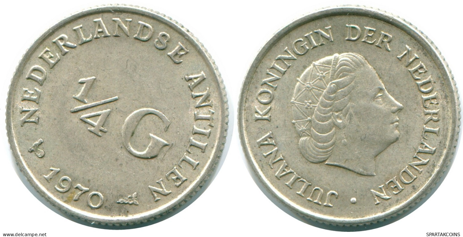 1/4 GULDEN 1970 NETHERLANDS ANTILLES SILVER Colonial Coin #NL11639.4.U.A - Antille Olandesi