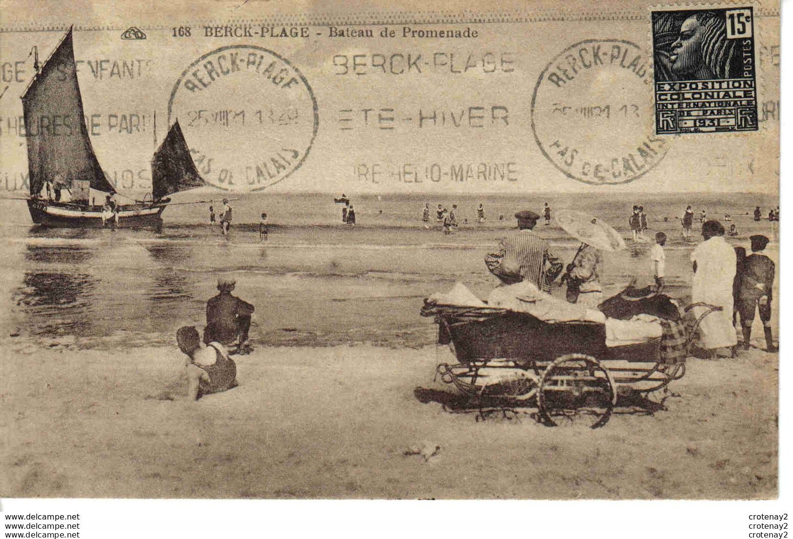 62 BERCK PLAGE N°168 Bateau De Promenade Voilier Baignade Lit De Malade ? En 1913 Animée - Berck