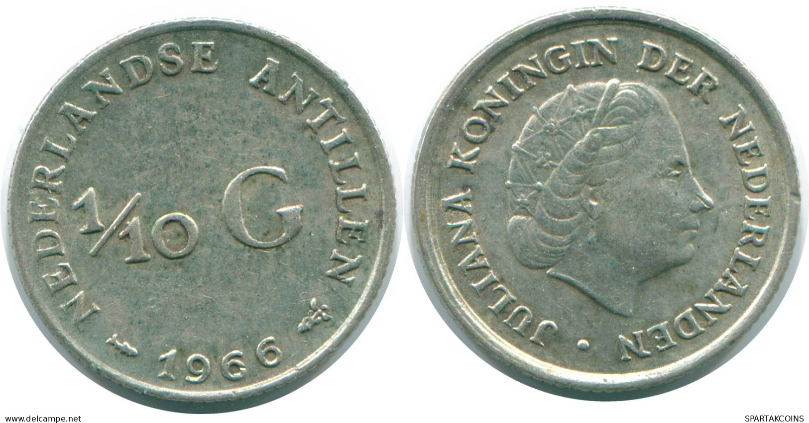 1/10 GULDEN 1966 NETHERLANDS ANTILLES SILVER Colonial Coin #NL12909.3.U.A - Niederländische Antillen