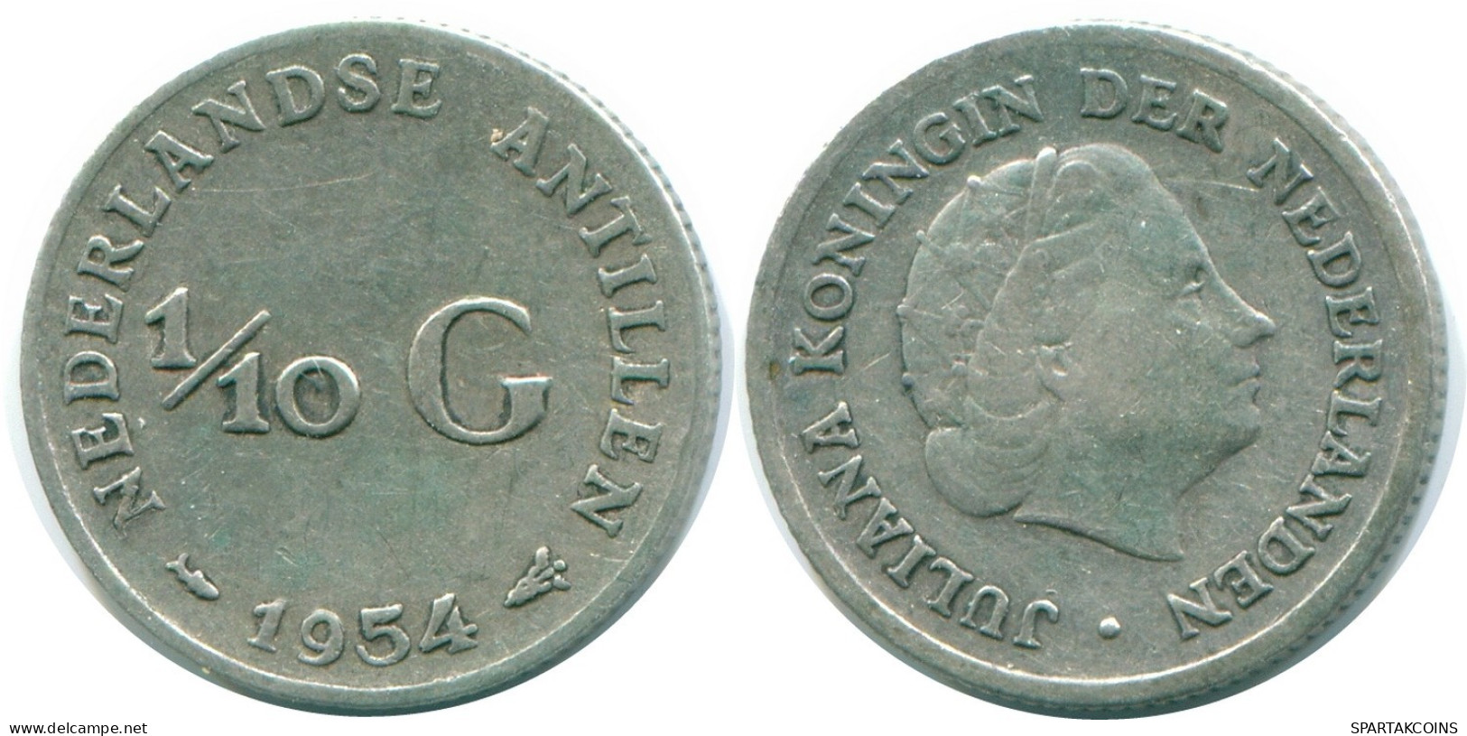 1/10 GULDEN 1954 NETHERLANDS ANTILLES SILVER Colonial Coin #NL12054.3.U.A - Netherlands Antilles