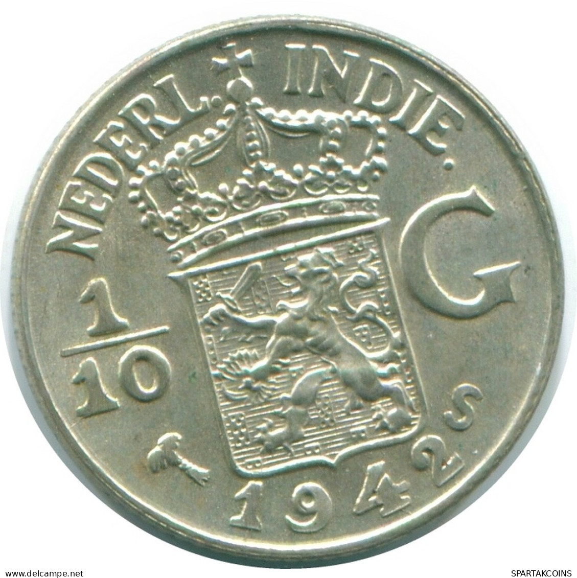 1/10 GULDEN 1942 NETHERLANDS EAST INDIES SILVER Colonial Coin #NL13882.3.U.A - Dutch East Indies