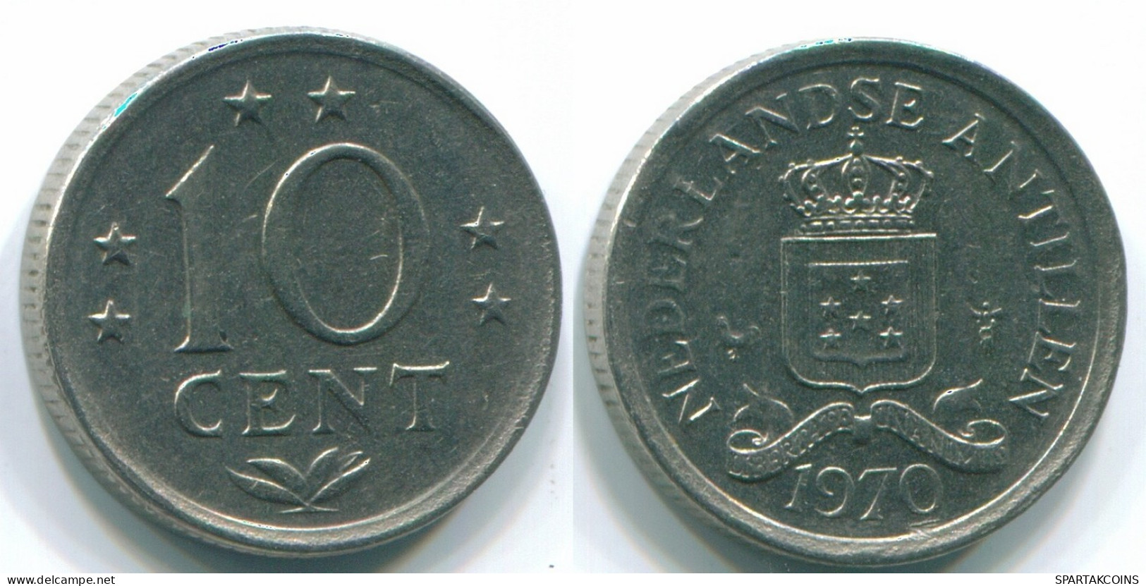 10 CENTS 1970 ANTILLES NÉERLANDAISES Nickel Colonial Pièce #S13352.F.A - Antille Olandesi