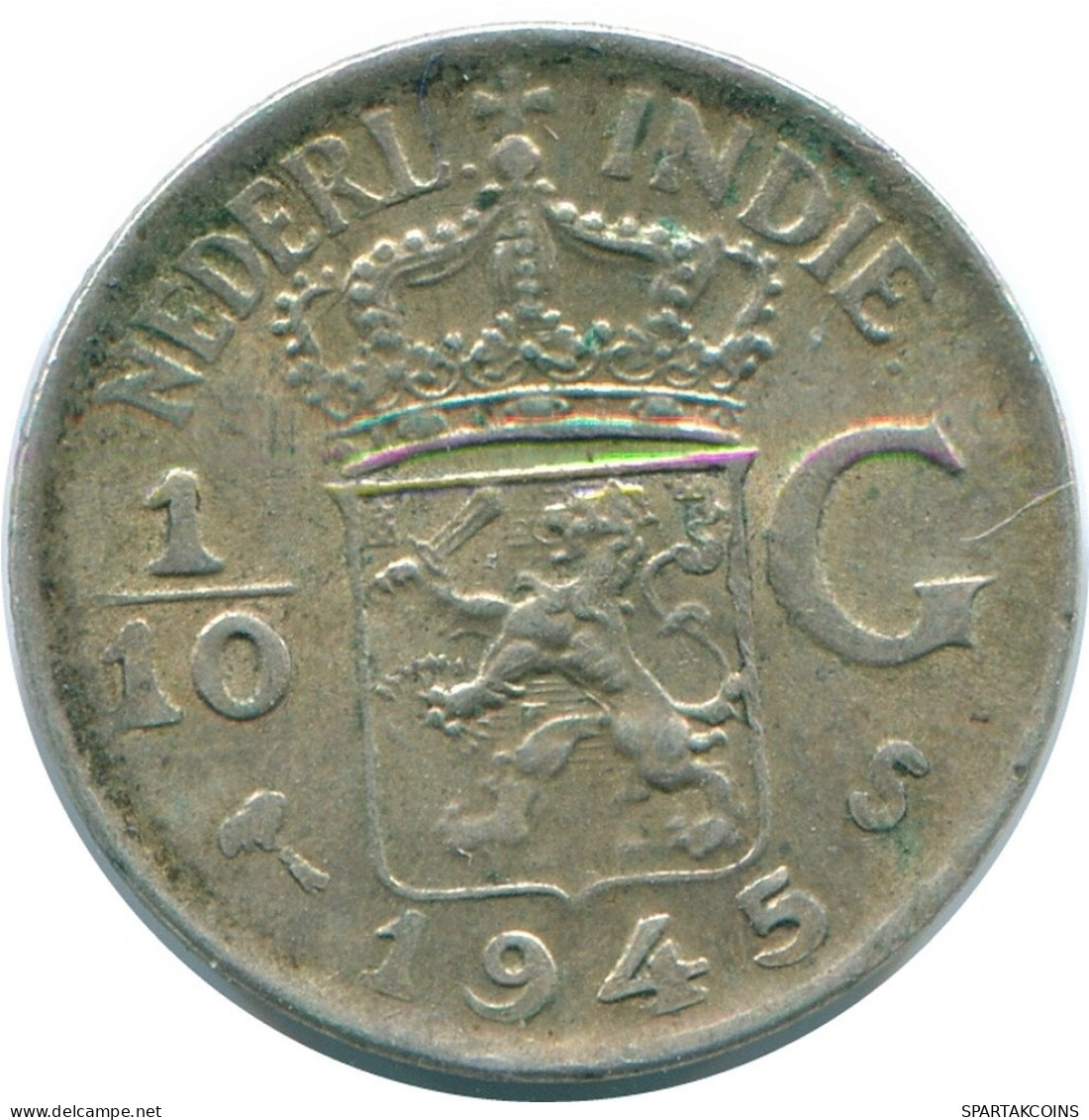 1/10 GULDEN 1945 S NIEDERLANDE OSTINDIEN SILBER Koloniale Münze #NL14121.3.D.A - Niederländisch-Indien