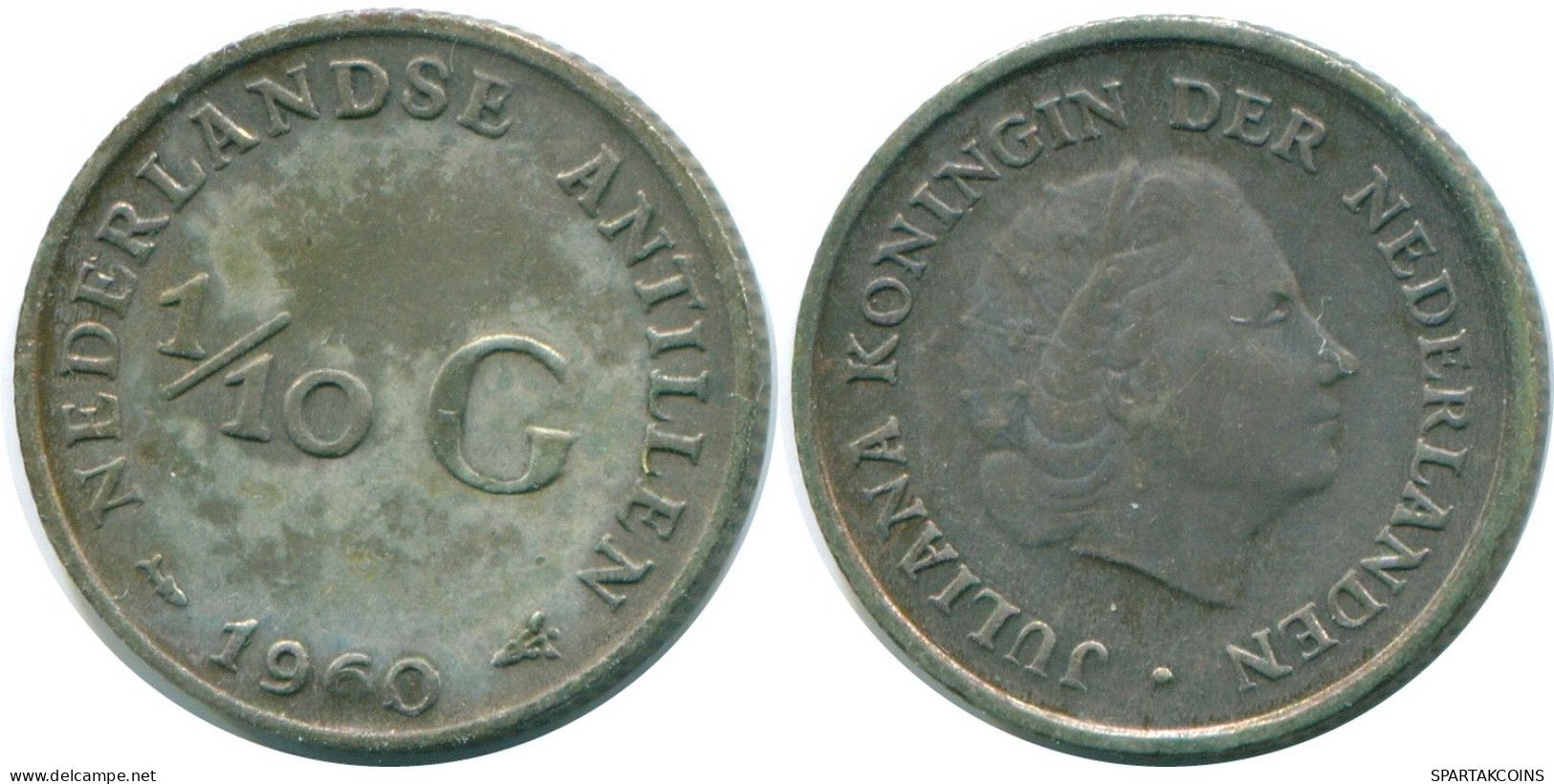 1/10 GULDEN 1960 NETHERLANDS ANTILLES SILVER Colonial Coin #NL12354.3.U.A - Netherlands Antilles