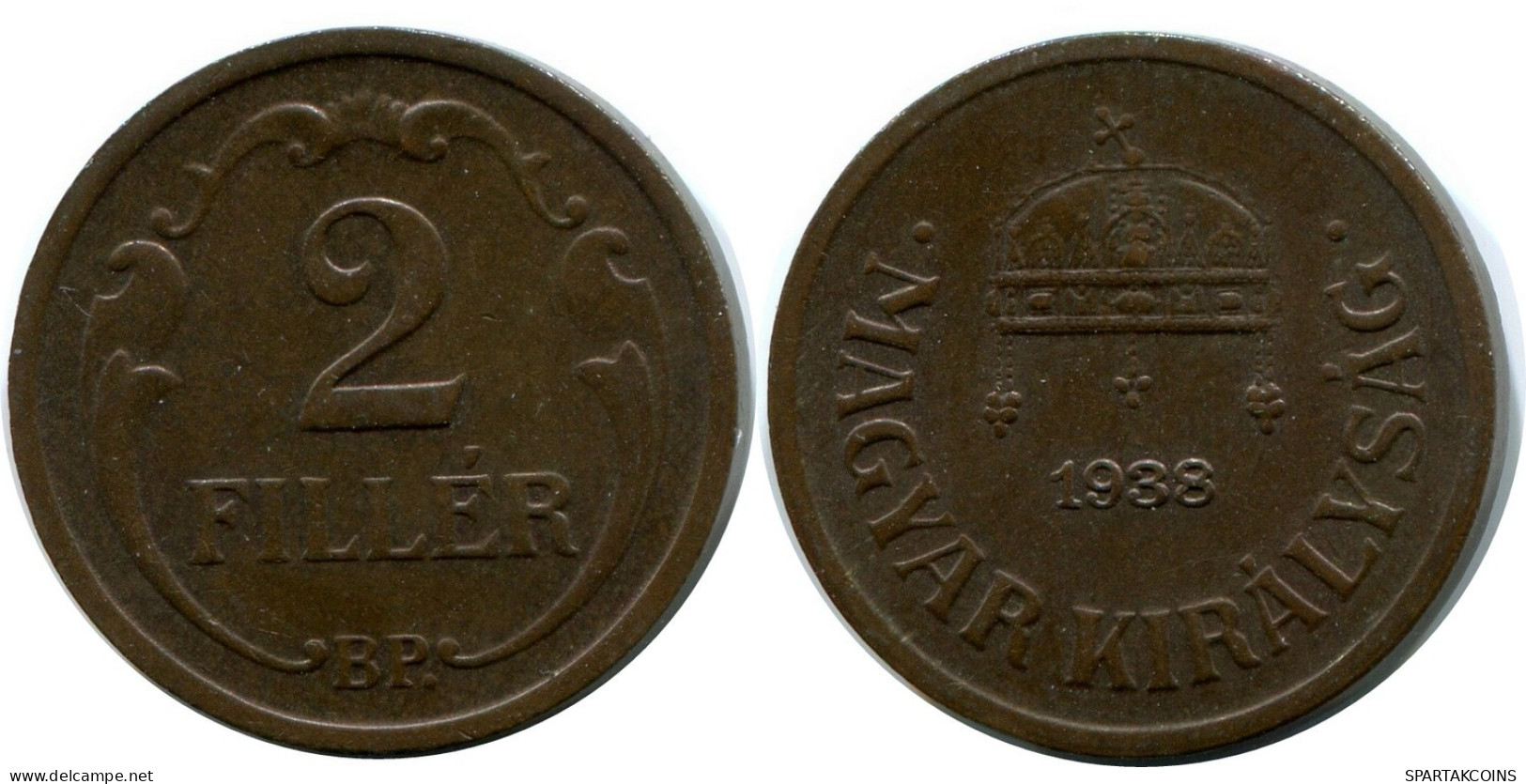 2 FILLER 1938 HUNGARY Coin #AY253.2.U.A - Hungría