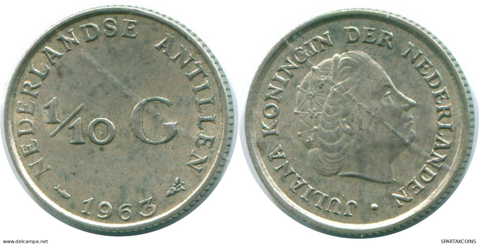 1/10 GULDEN 1963 ANTILLES NÉERLANDAISES ARGENT Colonial Pièce #NL12531.3.F.A - Niederländische Antillen