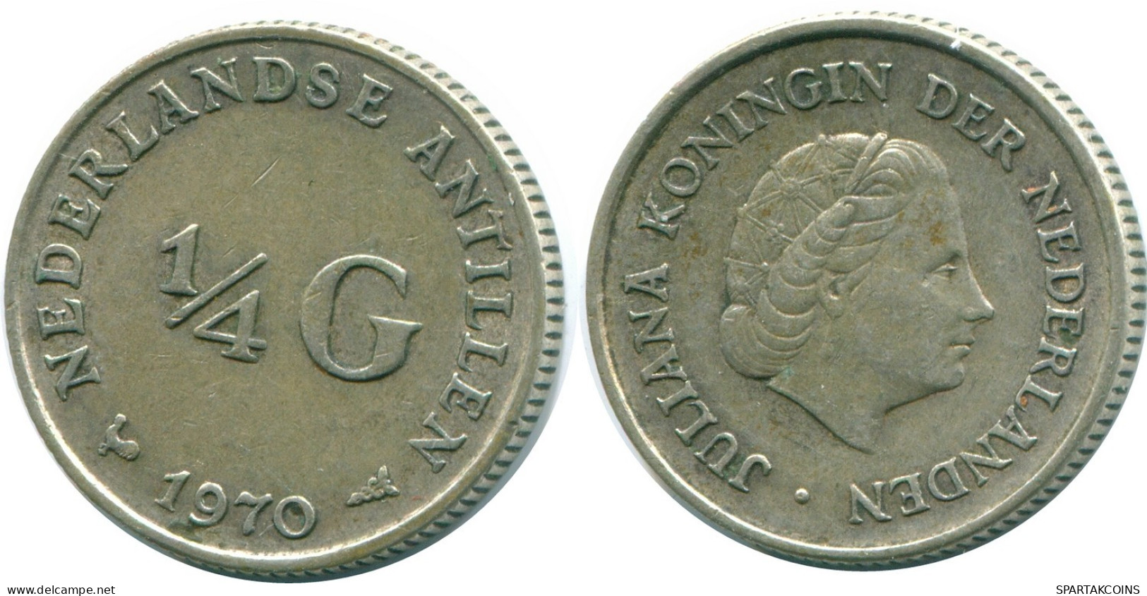 1/4 GULDEN 1970 NETHERLANDS ANTILLES SILVER Colonial Coin #NL11658.4.U.A - Antille Olandesi