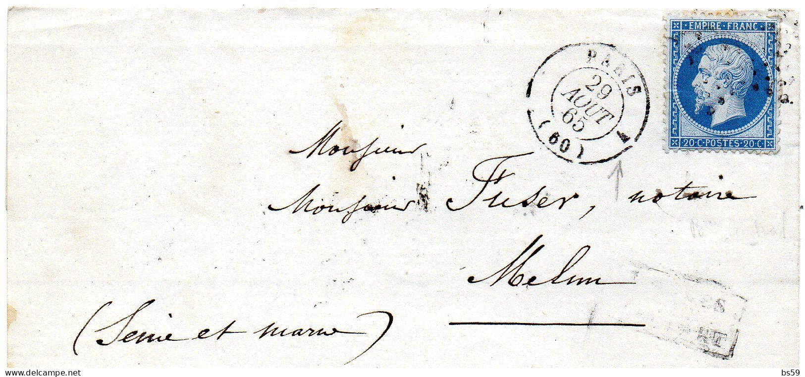 Paris - LAC Affr N° 22 Obl Etoile - Tàd Type 1344 échoppé >> Subsiste Le Chiffre 4 Vers Extérieur à Droite - 1849-1876: Classic Period