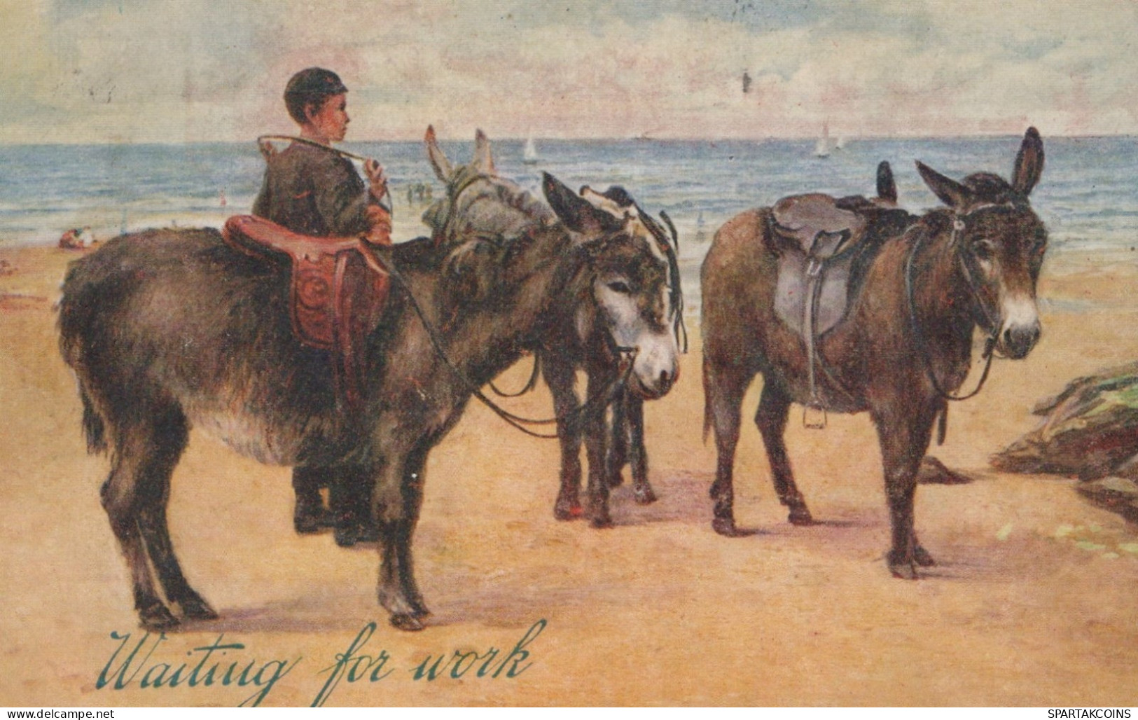 ESEL Tiere Kinder Vintage Antik Alt CPA Ansichtskarte Postkarte #PAA337.A - Donkeys