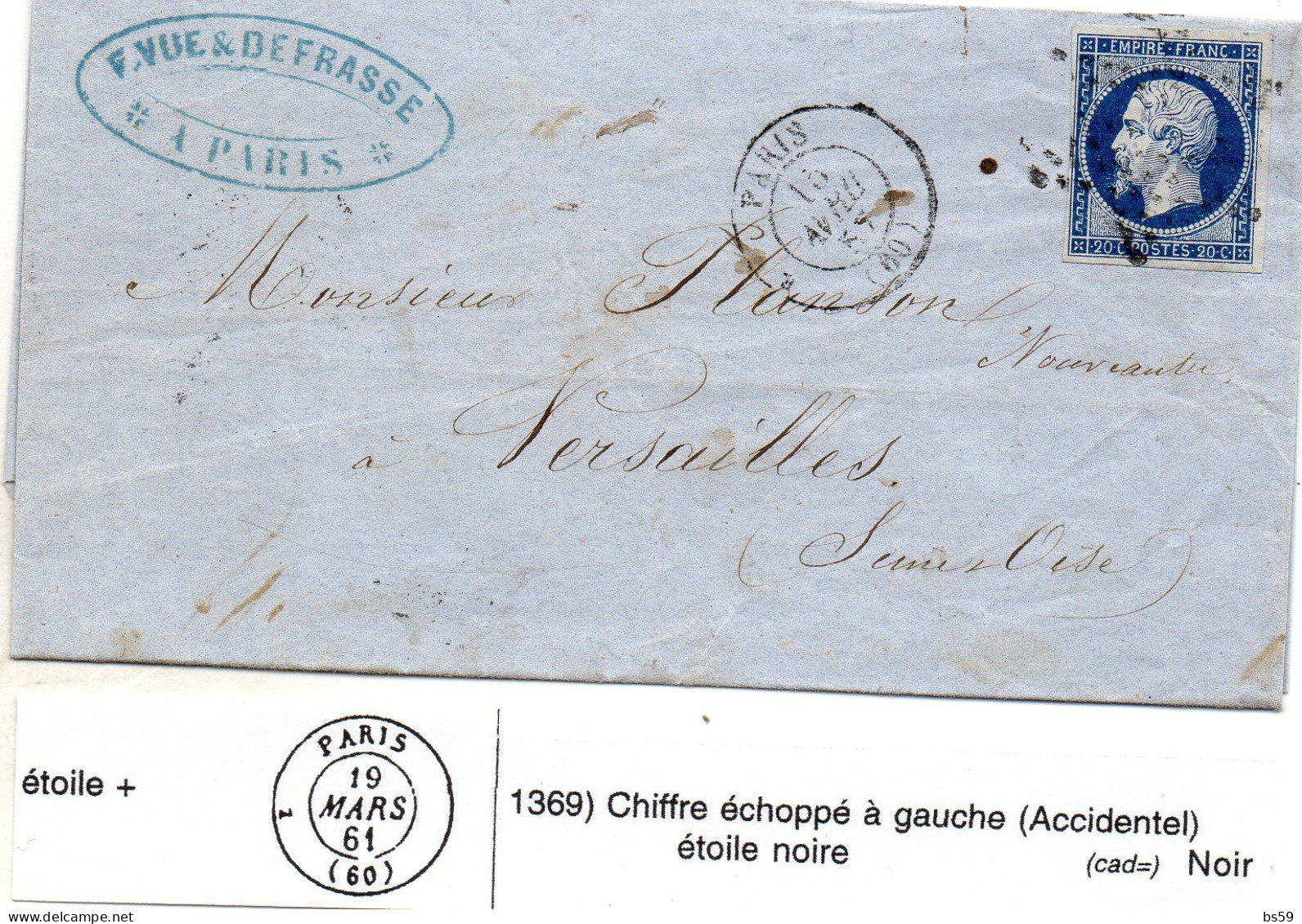 Paris - LAC Affr N° 14A Obl étoile Tàd Type 1369 (chiffre échoppé à Gauche) Rare - 1849-1876: Classic Period