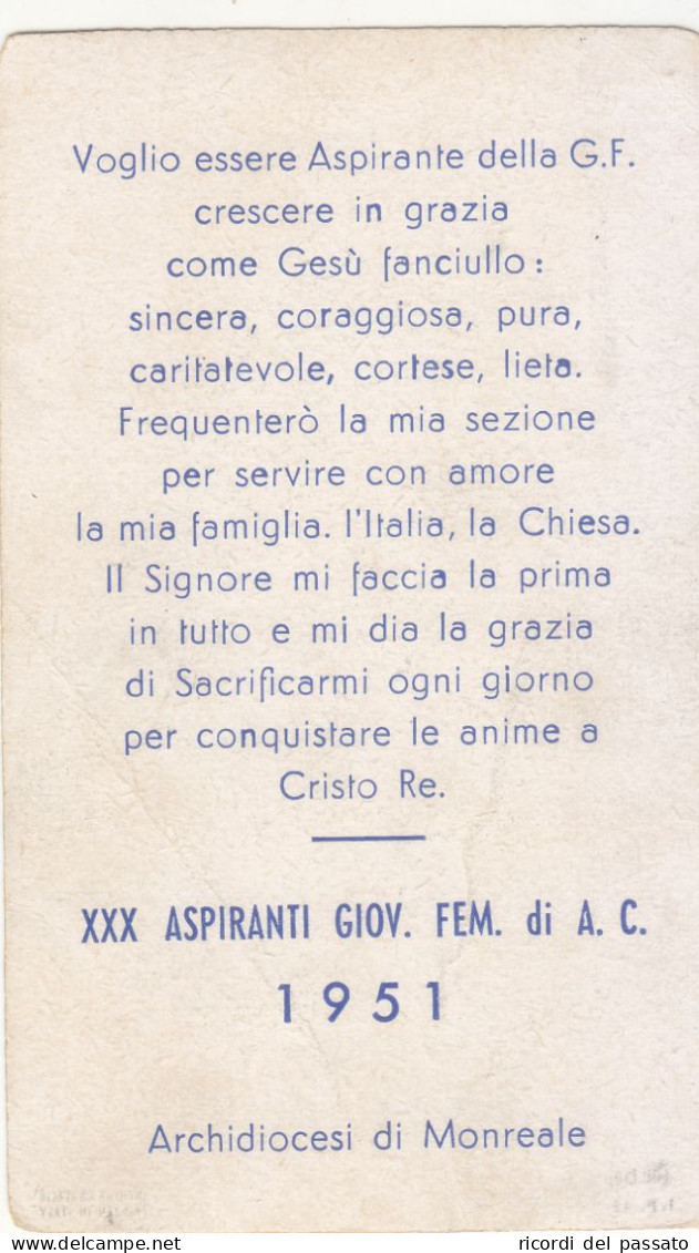 Santino Ricordo XXX Aspiranti Giov. Fem. Di A.C. - Monreale 1951 - Devotion Images