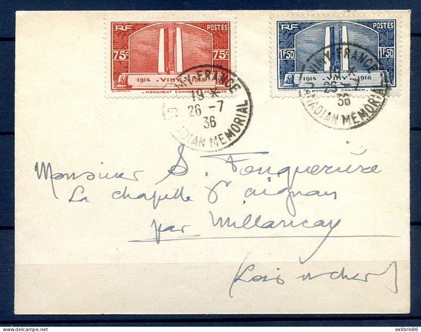 060524   YVERT  N°   316+317   Sur Lettre   LES 2 VIMY - Autres & Non Classés