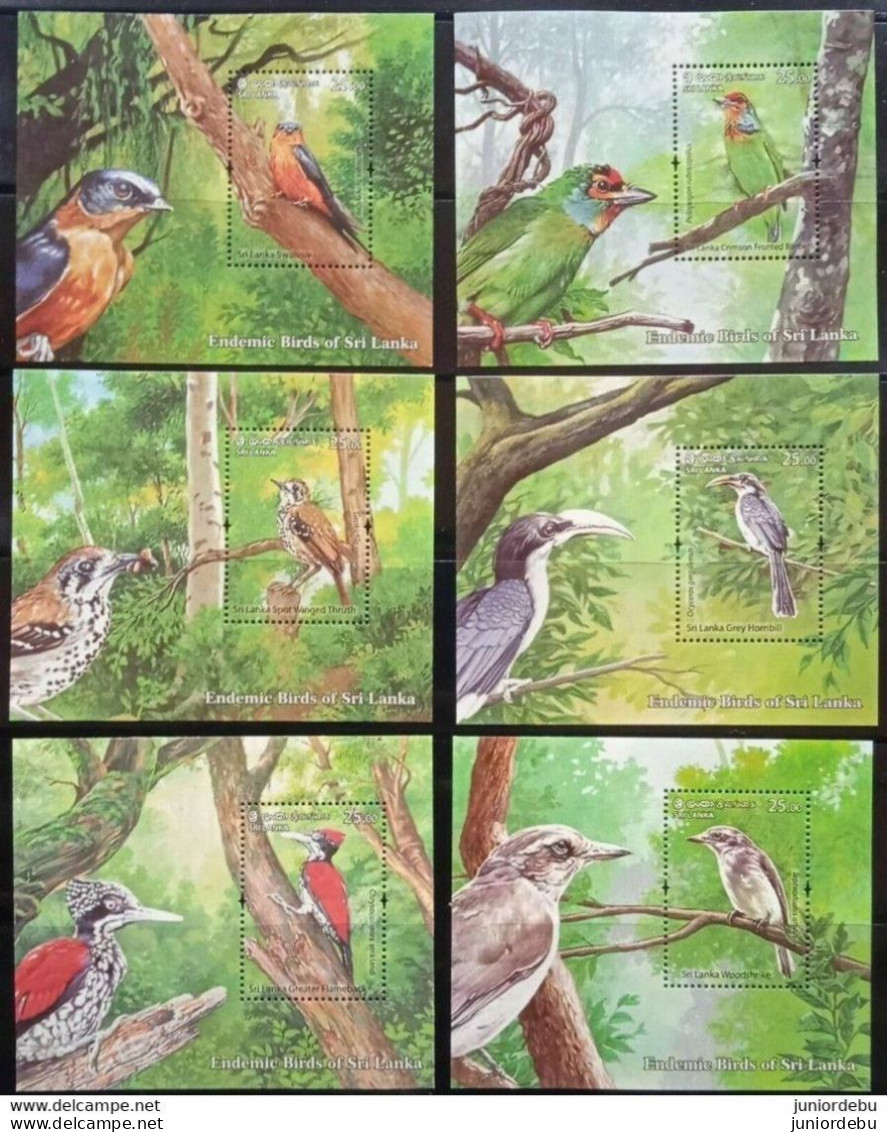 Sri Lanka - 2021 - Endemic Birds  - 6 Miniature Sheet And 1 Complete Set Of Stamps - MNH. ( CP-255) ( OL 14/04/2022 ) - Sri Lanka (Ceylon) (1948-...)