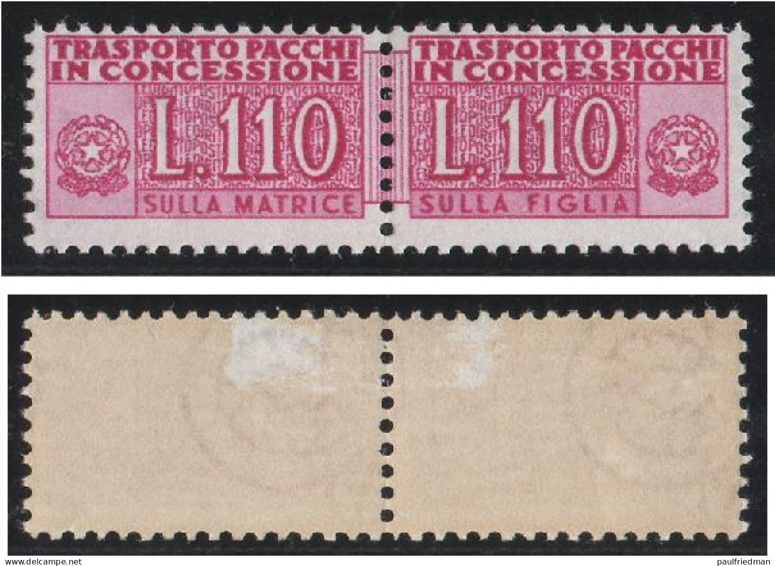 Repubblica 1953 - Pacchi In Concessione Ruota - 110 Lire - Nuovo Residuo Linguella - MH* - Colis-concession