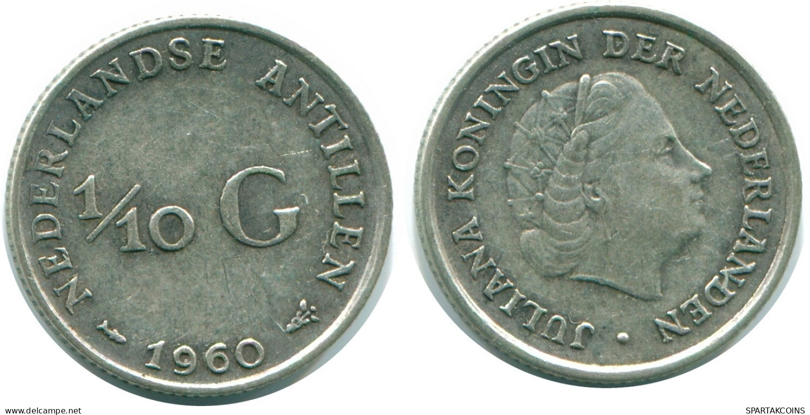 1/10 GULDEN 1960 ANTILLES NÉERLANDAISES ARGENT Colonial Pièce #NL12309.3.F.A - Antilles Néerlandaises