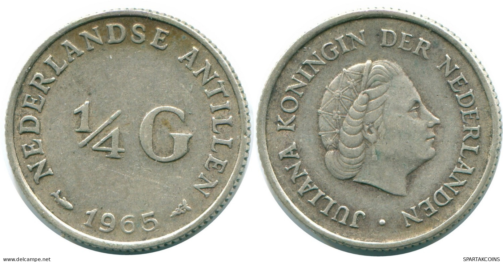1/4 GULDEN 1965 NETHERLANDS ANTILLES SILVER Colonial Coin #NL11425.4.U.A - Netherlands Antilles