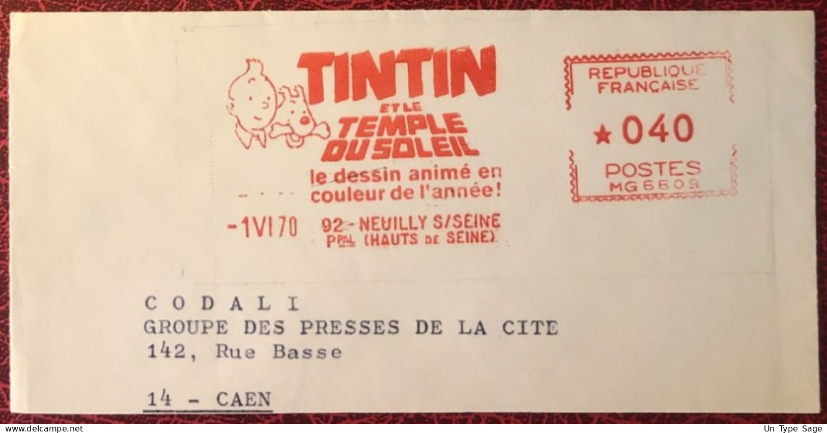 France, Thème CINEMA - Flamme (Ema 038) Tintin Et Le Temple Du Soleil 1.6.1970 - Morceau D'enveloppe - (C1026) - Cinema