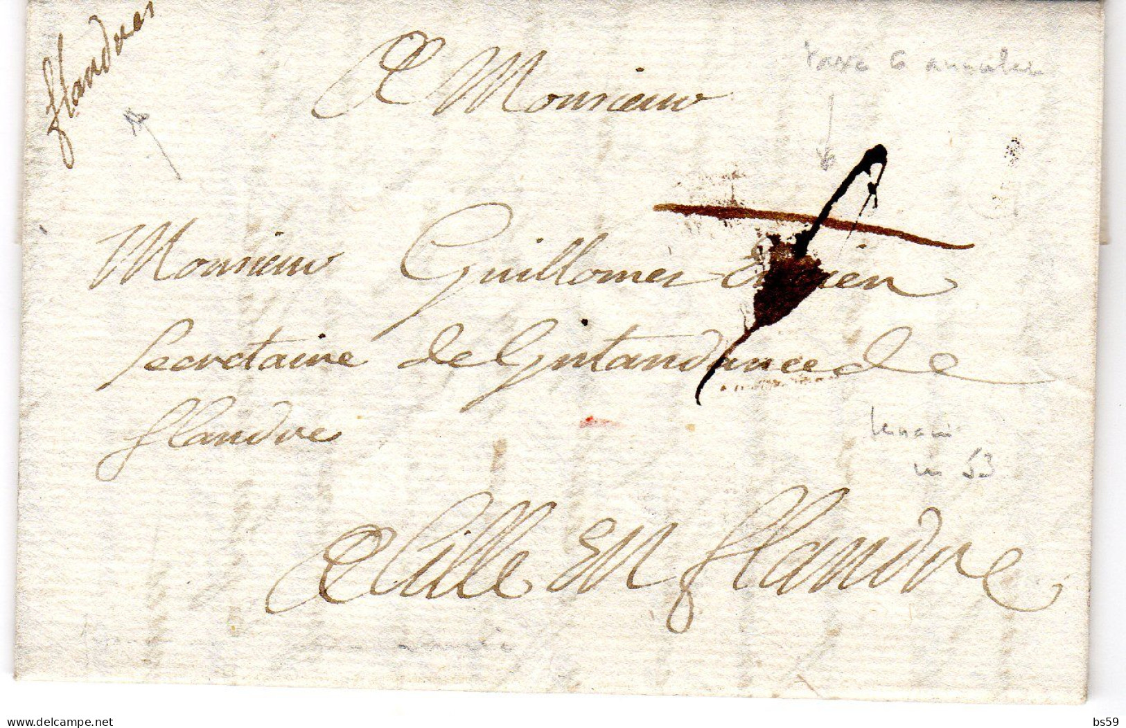 Paris - LAC (de Puteaux 10/11/1764) Mention Postale "Flandres", Taxe 6 Annulée Pour Franchise - 1701-1800: Précurseurs XVIII
