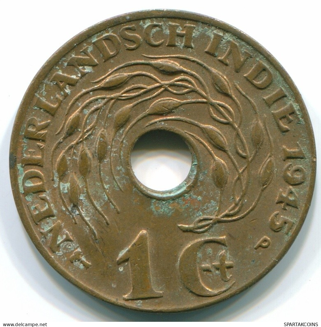 1 CENT 1945 P INDES ORIENTALES NÉERLANDAISES INDONÉSIE Bronze Colonial Pièce #S10455.F.A - Niederländisch-Indien