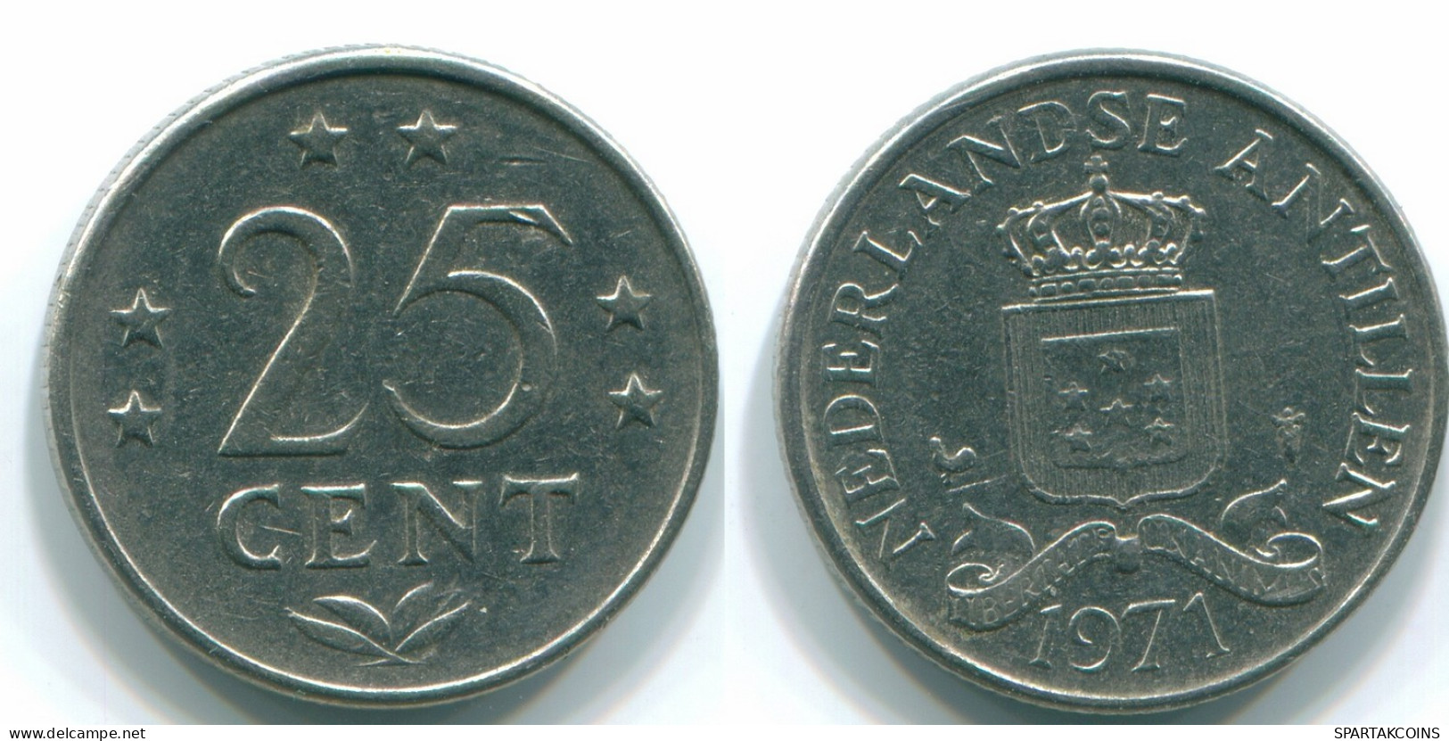 25 CENTS 1971 NETHERLANDS ANTILLES Nickel Colonial Coin #S11548.U.A - Antillas Neerlandesas