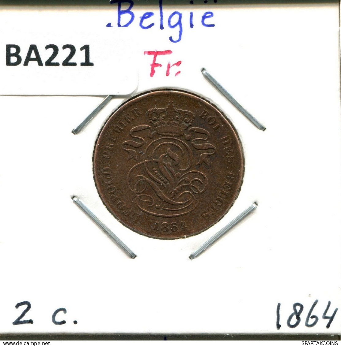 2 CENTIMES 1864 FRENCH Text BÉLGICA BELGIUM Moneda #BA221.E.A - 2 Centimes