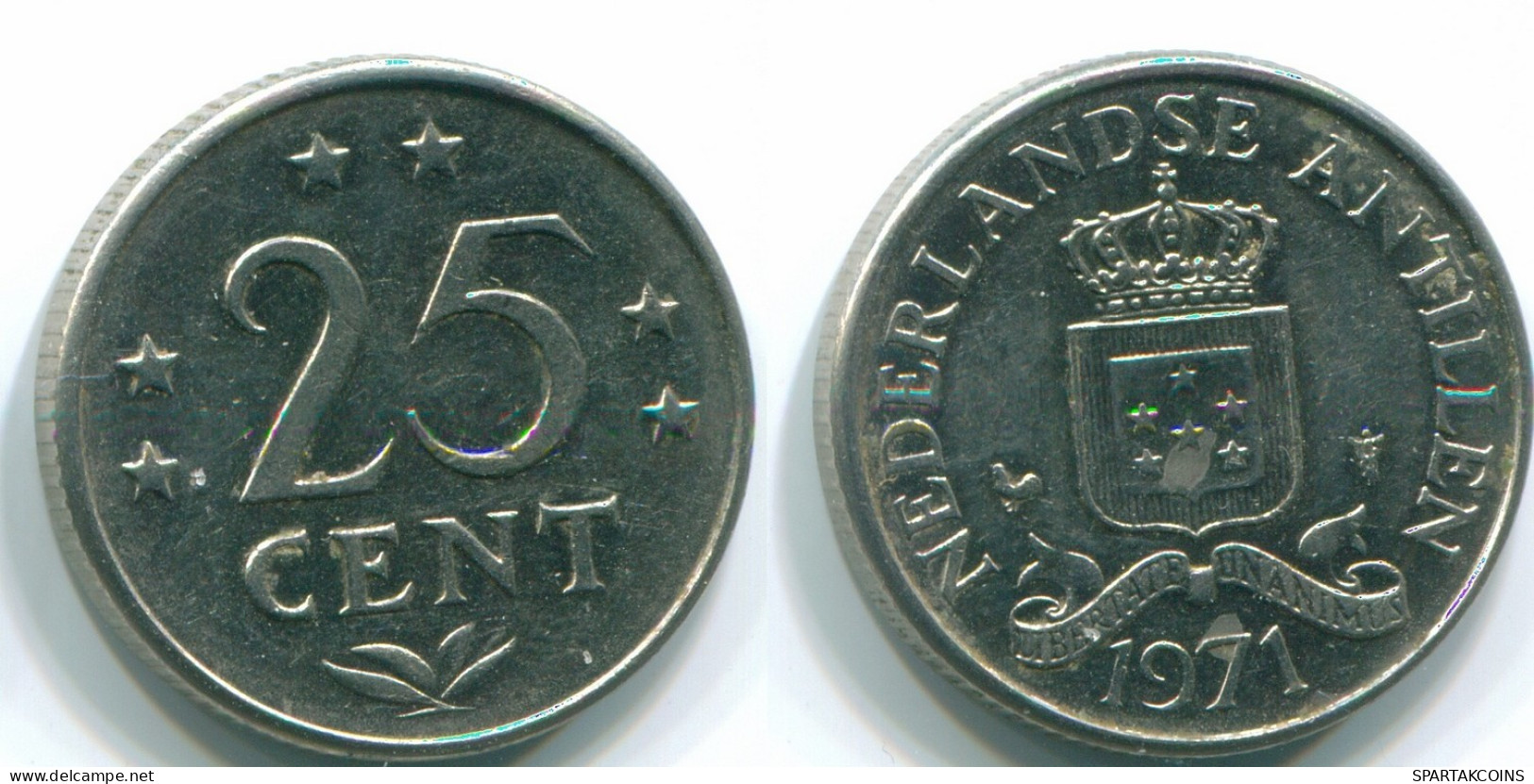 25 CENTS 1971 ANTILLAS NEERLANDESAS Nickel Colonial Moneda #S11480.E.A - Nederlandse Antillen