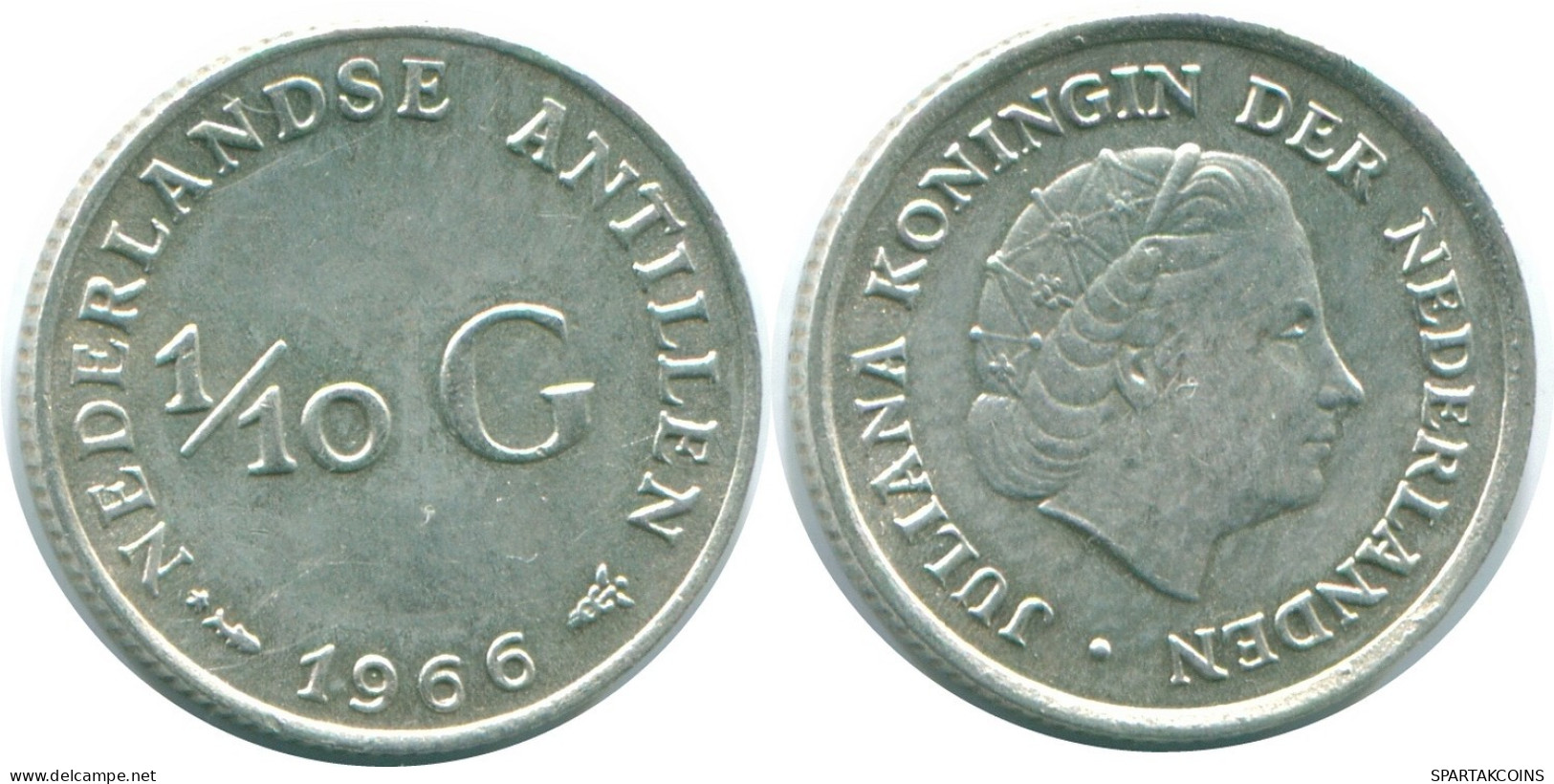 1/10 GULDEN 1966 ANTILLES NÉERLANDAISES ARGENT Colonial Pièce #NL12758.3.F.A - Antille Olandesi