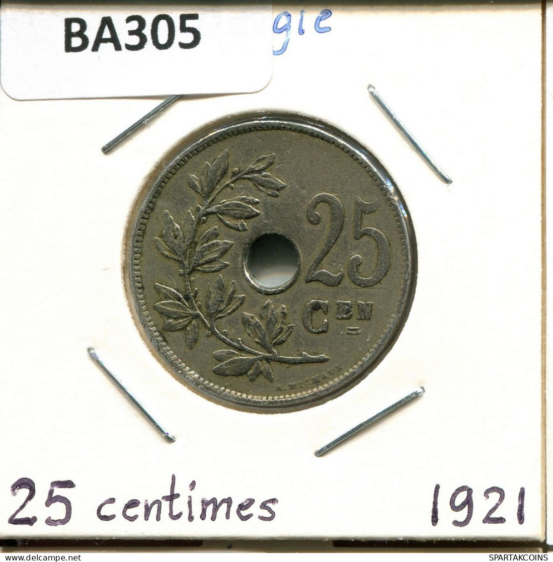 25 CENTIMES 1921 DUTCH Text BELGIEN BELGIUM Münze #BA305.D.A - 25 Cent