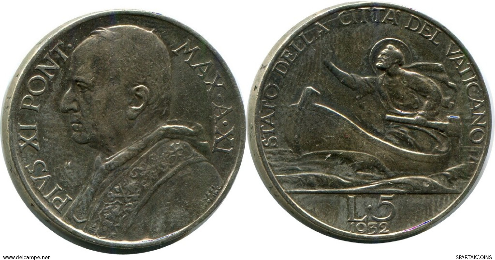 5 LIRE 1932 VATIKAN VATICAN Münze Pius XI (1922-1939) SILBER #AH329.16.D.A - Vaticaanstad