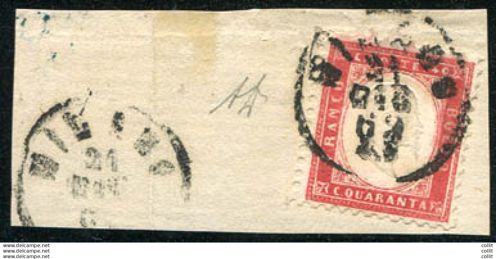 Vitt. Emanuele II Cent. 40 Rosso Carminio Su Frammento - Storia Postale