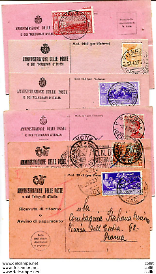 Lotto Di Sei Ricevute Di Ritorno Viaggiate Nel Periodo 1927/1931 - Poststempel