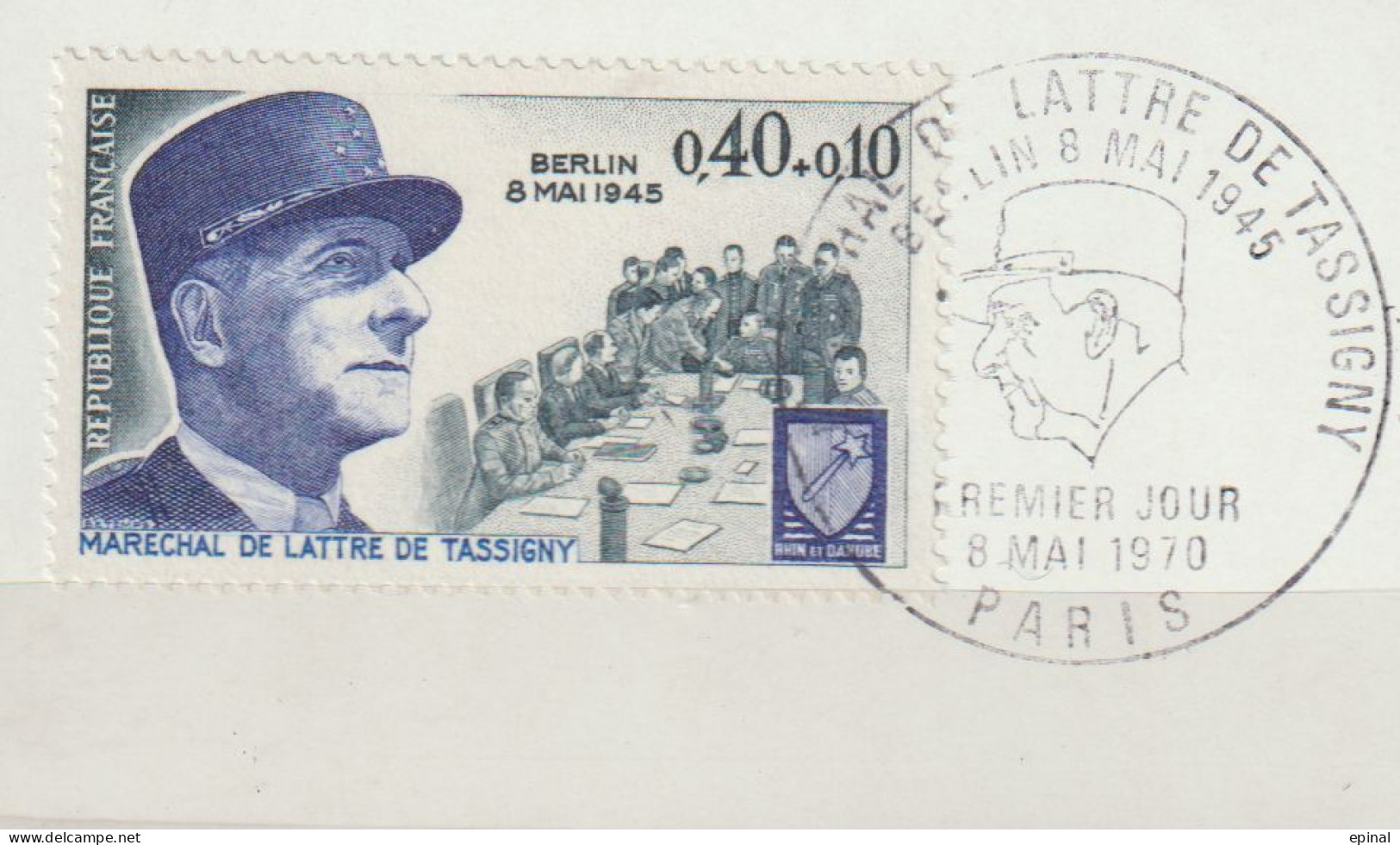 FRANCE : N° 1639 Oblitéré Sur Fragment TàD 1er Jour : 8.5.1970 à Paris (Maréchal De Lattre De Tassigny) - PRIX FIXE - - Used Stamps