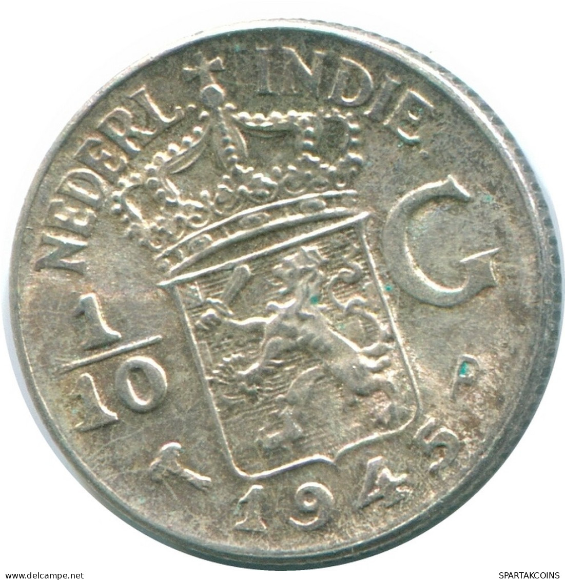 1/10 GULDEN 1945 P NIEDERLANDE OSTINDIEN SILBER Koloniale Münze #NL14158.3.D.A - Niederländisch-Indien