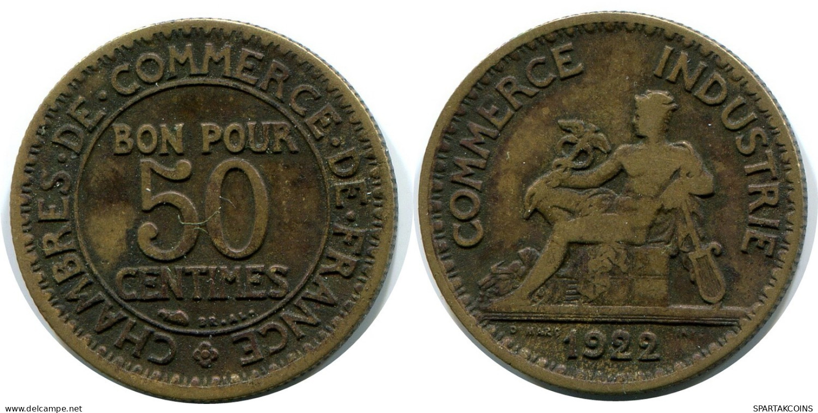 50 CENTIMES 1922 FRANKREICH FRANCE Französisch Münze #BA956.D.A - 50 Centimes