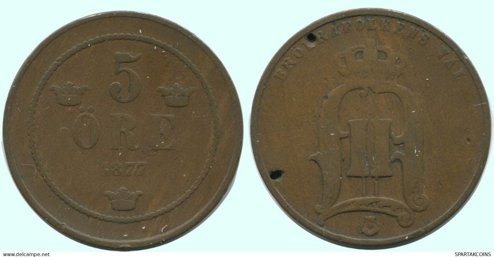 5 ORE 1877 SUÈDE SWEDEN Pièce #AC584.2.F.A - Sweden