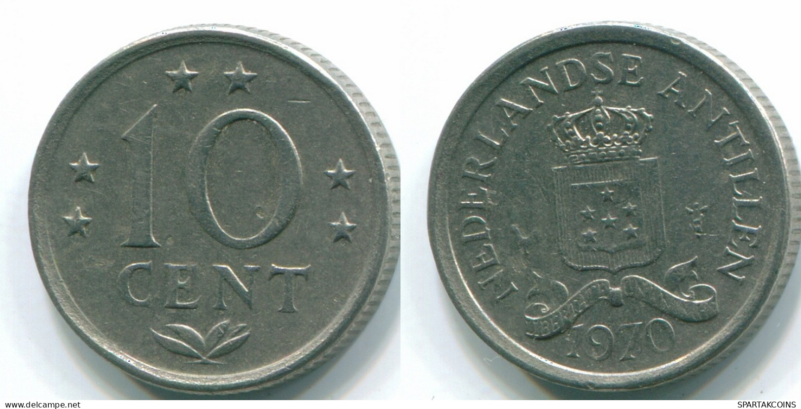 10 CENTS 1970 NIEDERLÄNDISCHE ANTILLEN Nickel Koloniale Münze #S13354.D.A - Niederländische Antillen