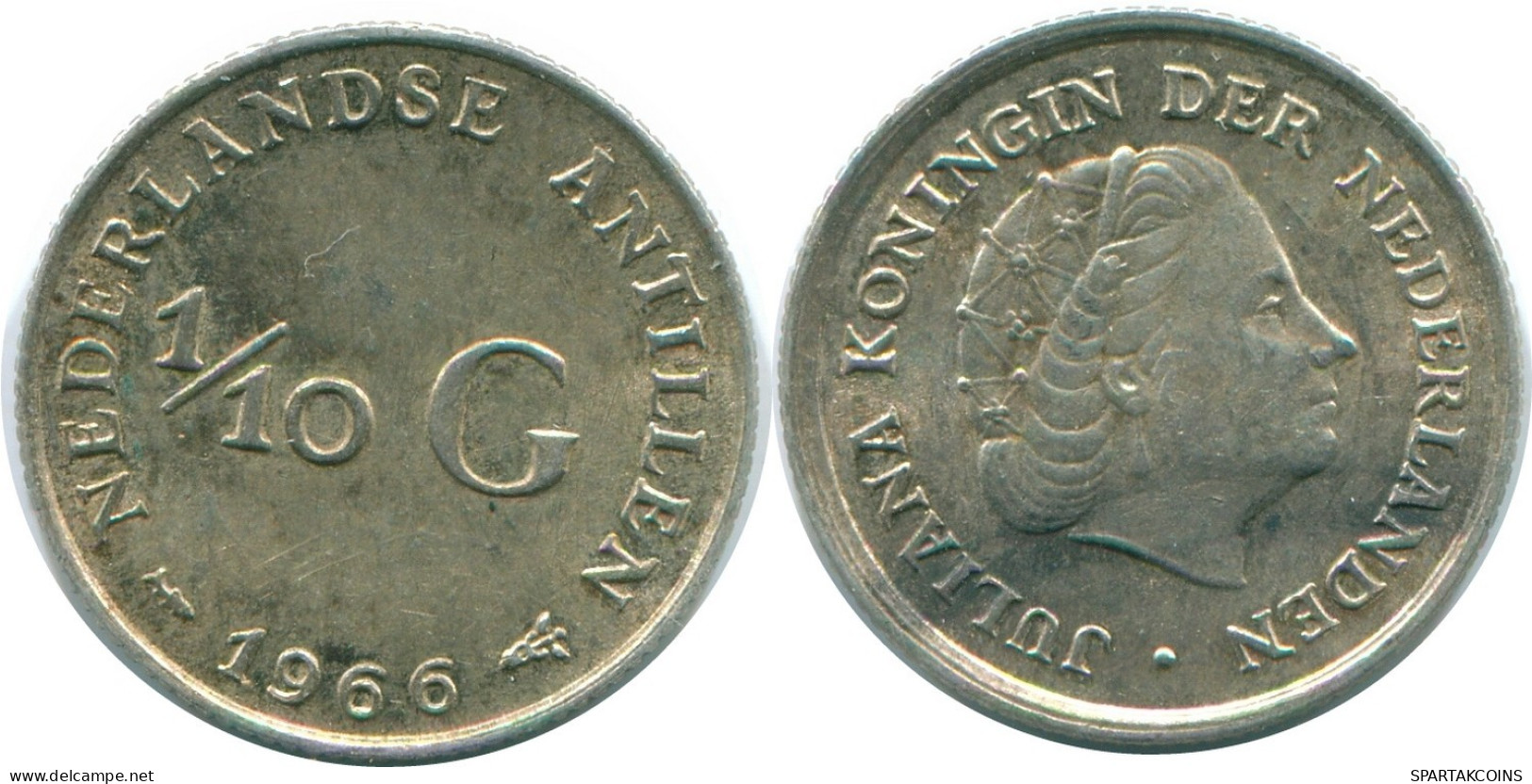 1/10 GULDEN 1966 NIEDERLÄNDISCHE ANTILLEN SILBER Koloniale Münze #NL12819.3.D.A - Antilles Néerlandaises